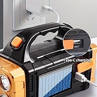 Vista 2 de High Lumens Solar Flashlight - LED Work Light with USB-C Rechargeable, Waterproof, Multi-Function Flashlight & Lantern for Camping, Emergencies, and