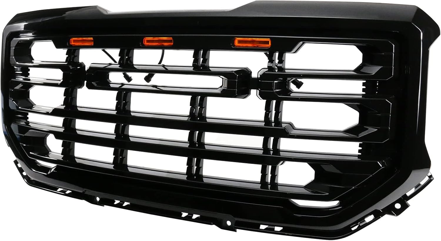 IKON MOTORSPORTS, Gloss Black Truck Grille Compatible With 2016-2019 GMC Sierra 1500, Bolt-On Front Upper Hood Conversion Grill Guard, 2017 2018