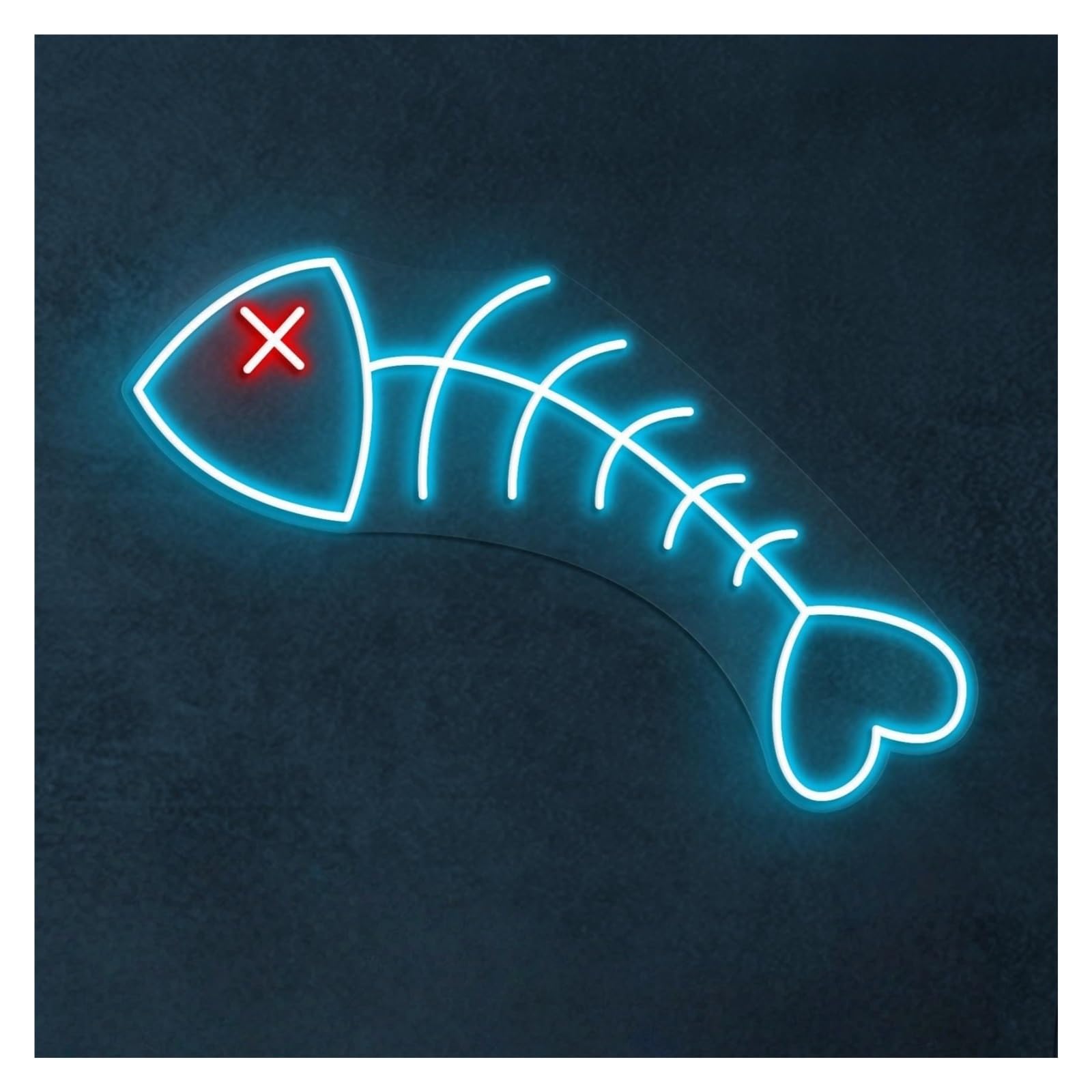 RONGCH Hanging Art Signs Fish Skeleton Neon Sign, Suitable for Restaurants Decor with Brightness Adjustable 38cm