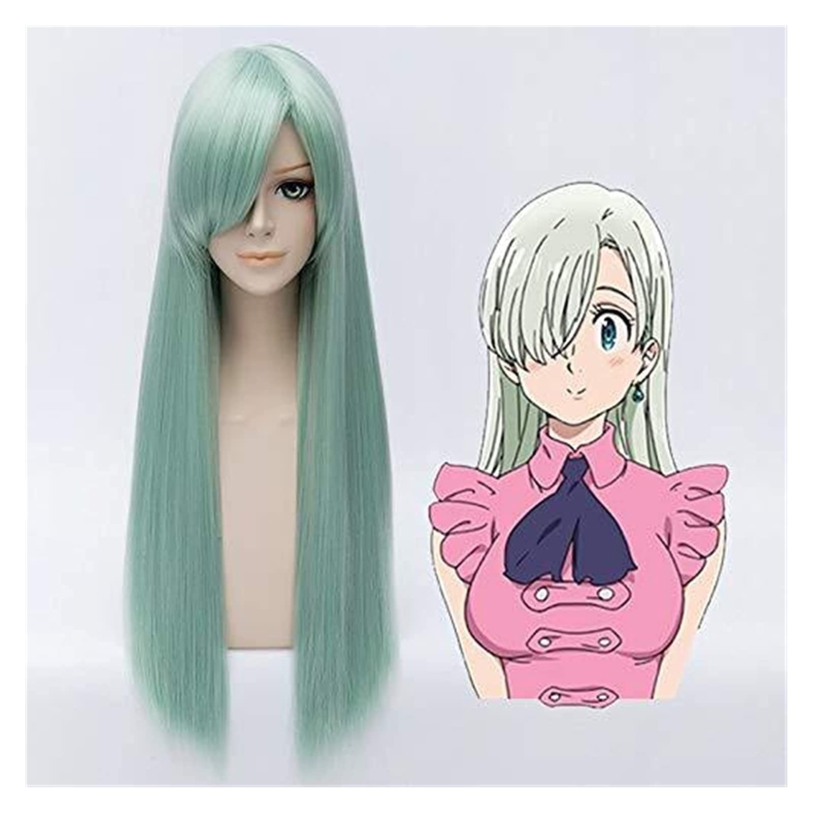 Hair caps for women Nanatasu No Taizai Sins Elizabeth Liones 80Cm Long Straight Light Green Cosplay Wigs for Women Female Anime Synthetic Hair