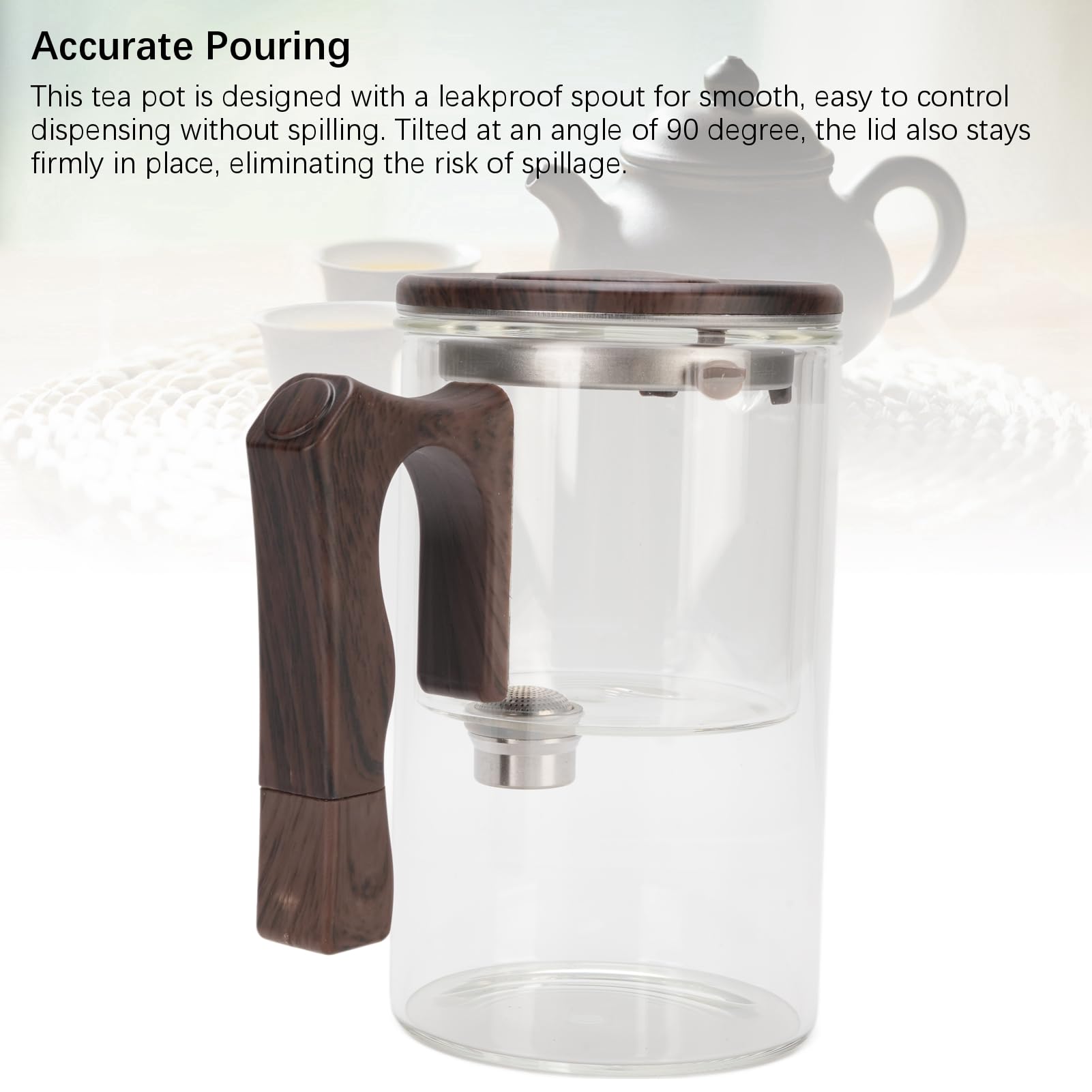 Teekanne aus Glas für losen Tee mit Sieb (Transparent 750ml) | Teebehälter, Holzgriff, Tee-Wasser-Trennung, Loseblatt-Teebereiter, hitzebeständig, für das Heimbüro