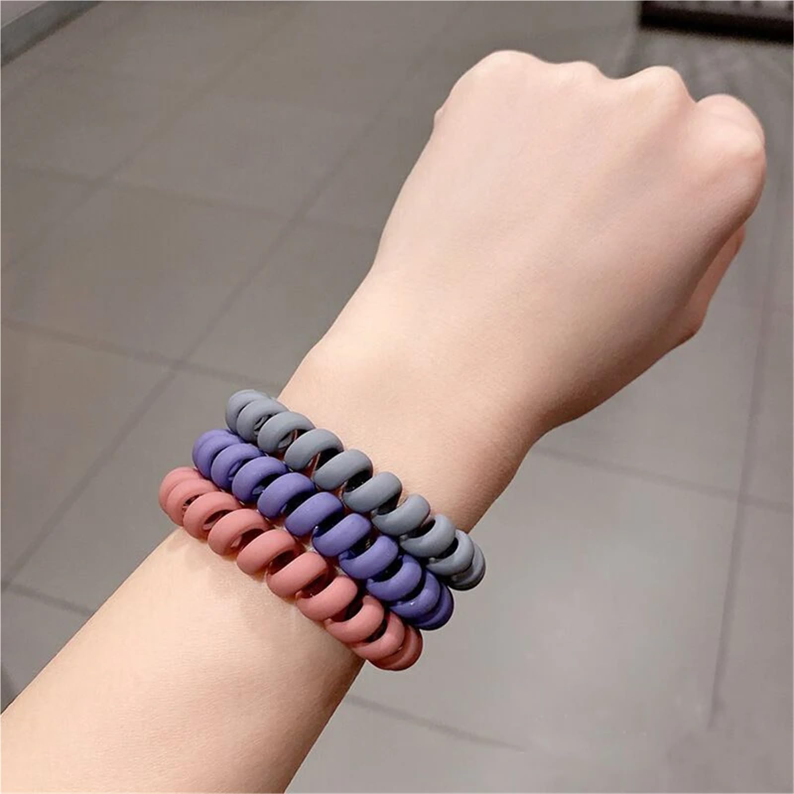 Elastici per capelli, 100 pezzi, satinati, opachi, in tinta unita, con filo telefonico, a spirale, colore: cachi