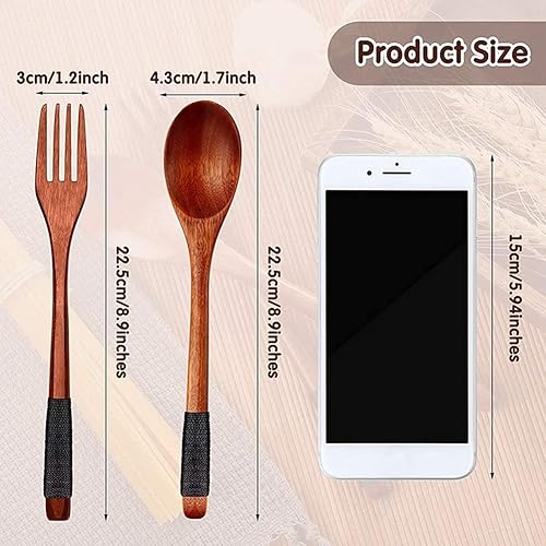 Miniatura 6 de Juego de cubiertos de madera con cucharas y tenedores de madera, juego de utensilios de madera de estilo japonés, juego de cubiertos de madera