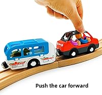 Vista 20 de Juego de trenes magnéticos y autos de madera, accesorios de tren para niños pequeños de 3 a 5 años, juegos de trenes de madera para niños de 3 a 4 a