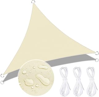 Sonnensegel Dreieck 3x3x3m Sonnenschutz Wasserdicht,UV Schutz,Garten Balkon,Terrasse Camping Outdoor Wetterbeständig mit Befestigungsseile,Creme Farben