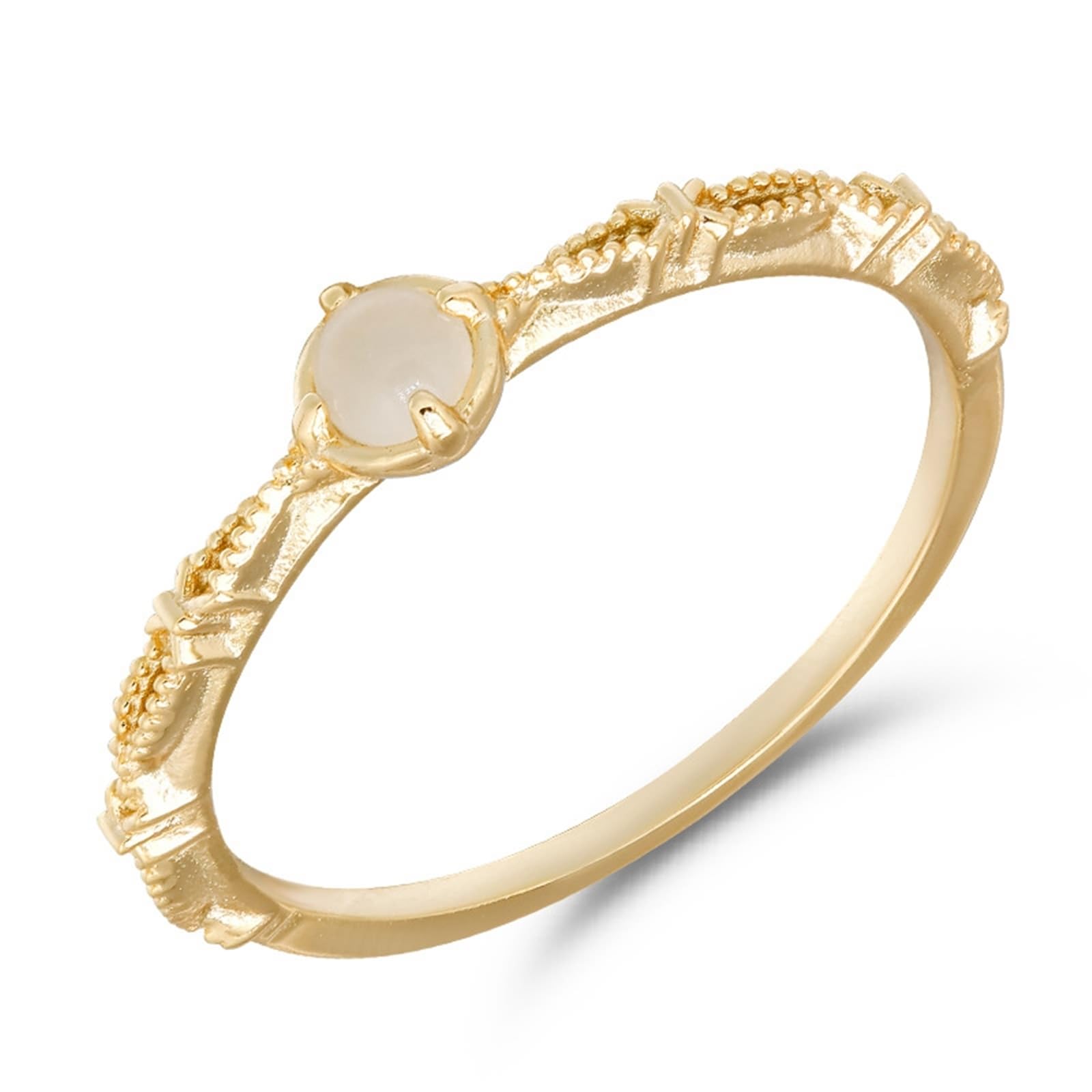 Anillo solitario Au 375/585/750, oro auténtico con piedra lunar, alianzas de boda solitarias