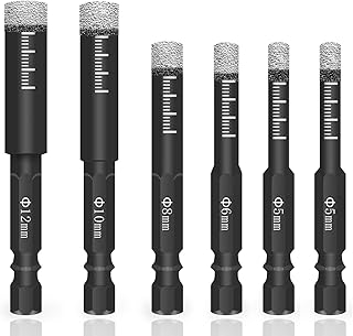 pizarra 6Pc Black Dry Diamond Drill Set for Granite Ceramic Tile Stone Glass Hard Materials 5/6/8/10/12mm