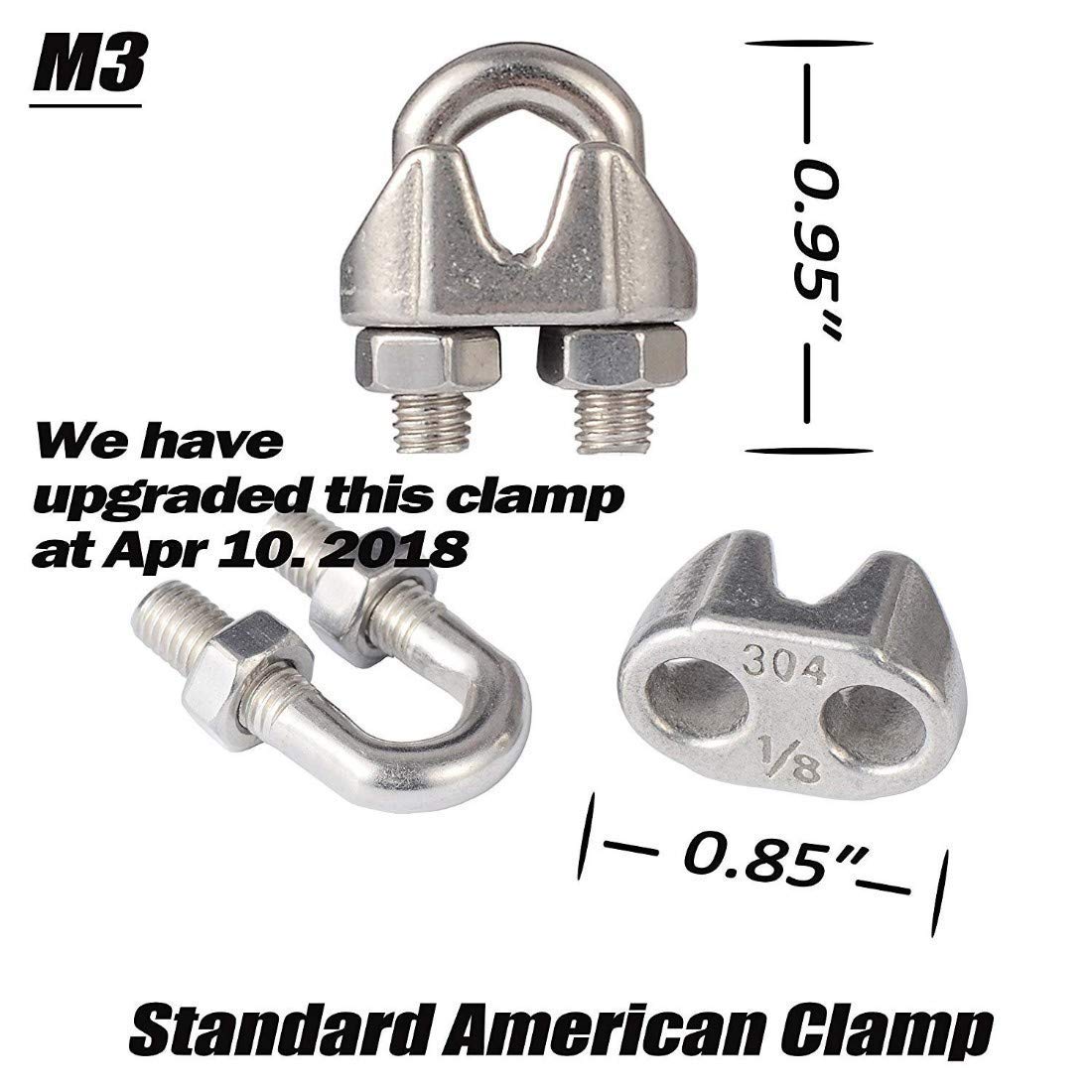 DIY Crafts Pack Of 3 Kits, Turnbuckle Tension, Turnbuckle Tension Wire Rope with Eye&Hook (M6), 1/8 Inch Wire Rope Cable Clip Clamp (M3 (Pack Of 3 Kits, Turnbuckle Tension) 3