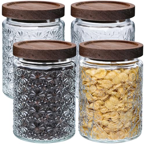 Vintage Glass Jars with Lids - 4 Pack Airtight Storage Jar with W...