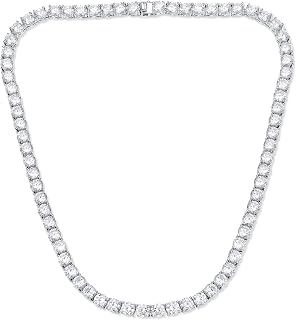 Tennis Necklace 925 Sterling Silver| 3mm-6mm Cubic Zirconia Round Cut Faux Diamond Tennis Chain for Women and Men 16-24inches, 16 inches, Sterling Silver, Cubic Zirconia
