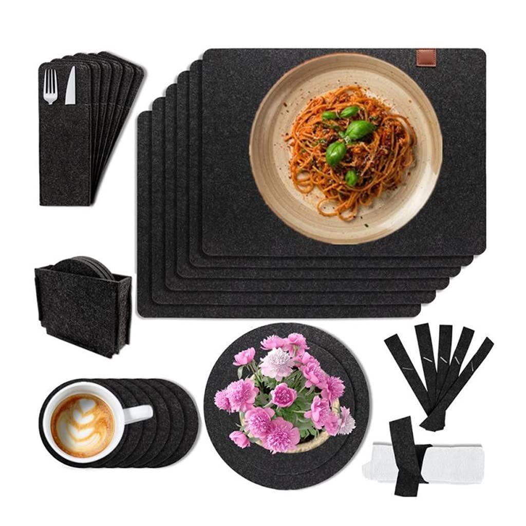 SHYPYG 27PCS Felt Placemat Set Coaster Cutlery Bag Dining Table Insulation Pad Absorbent Non-slip Mat Thick Non-woven Drink Coaster