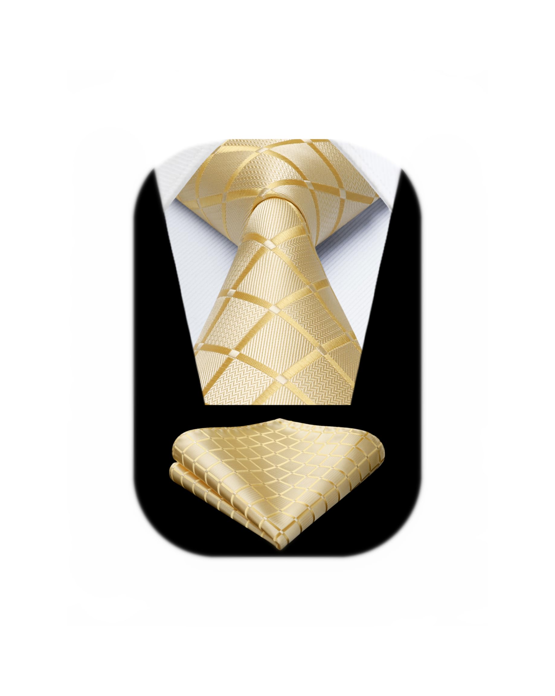 HISDERN Plaid Checkered Tie Handkerchief Woven Classic Formal Men's Necktie & Pocket Square Set