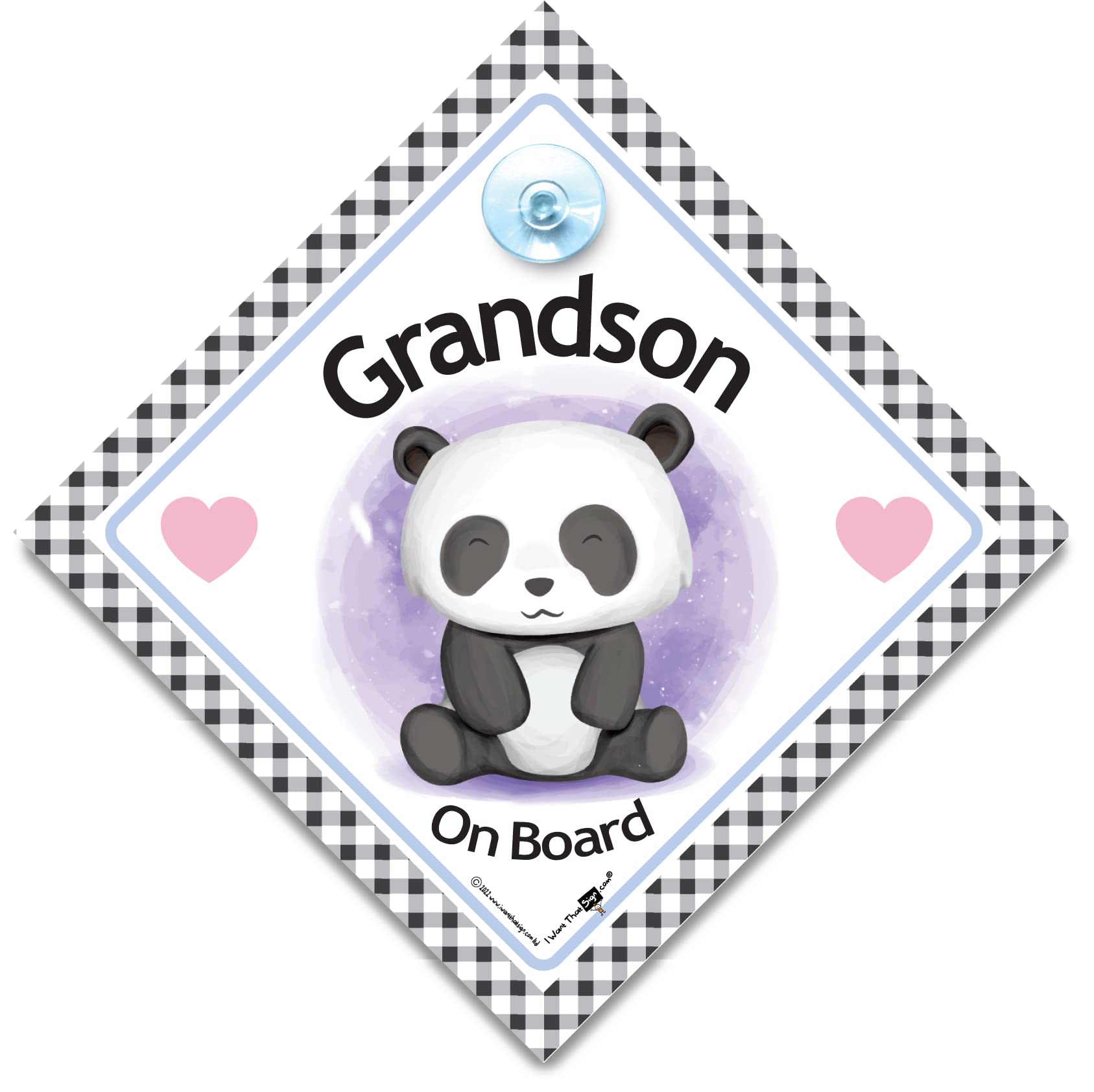 Grandson On Board Sign, Baby Panda On Board Sign, High Visibility Advisory Suction Cup Car Window Sign Designed to Let Other Road Users Baby is in The Car, 14 cm x 14cm x 2cm
