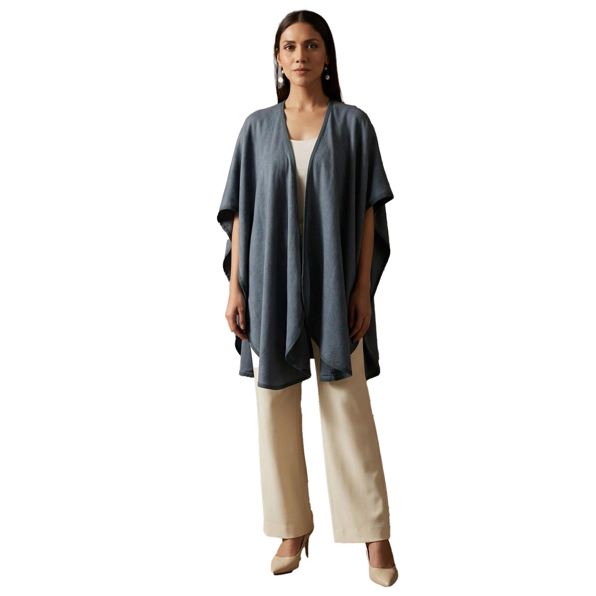 Grey Cashmere Cape - Cover-Up for Women by Ramola Bachchan (XX-Large)-image-41