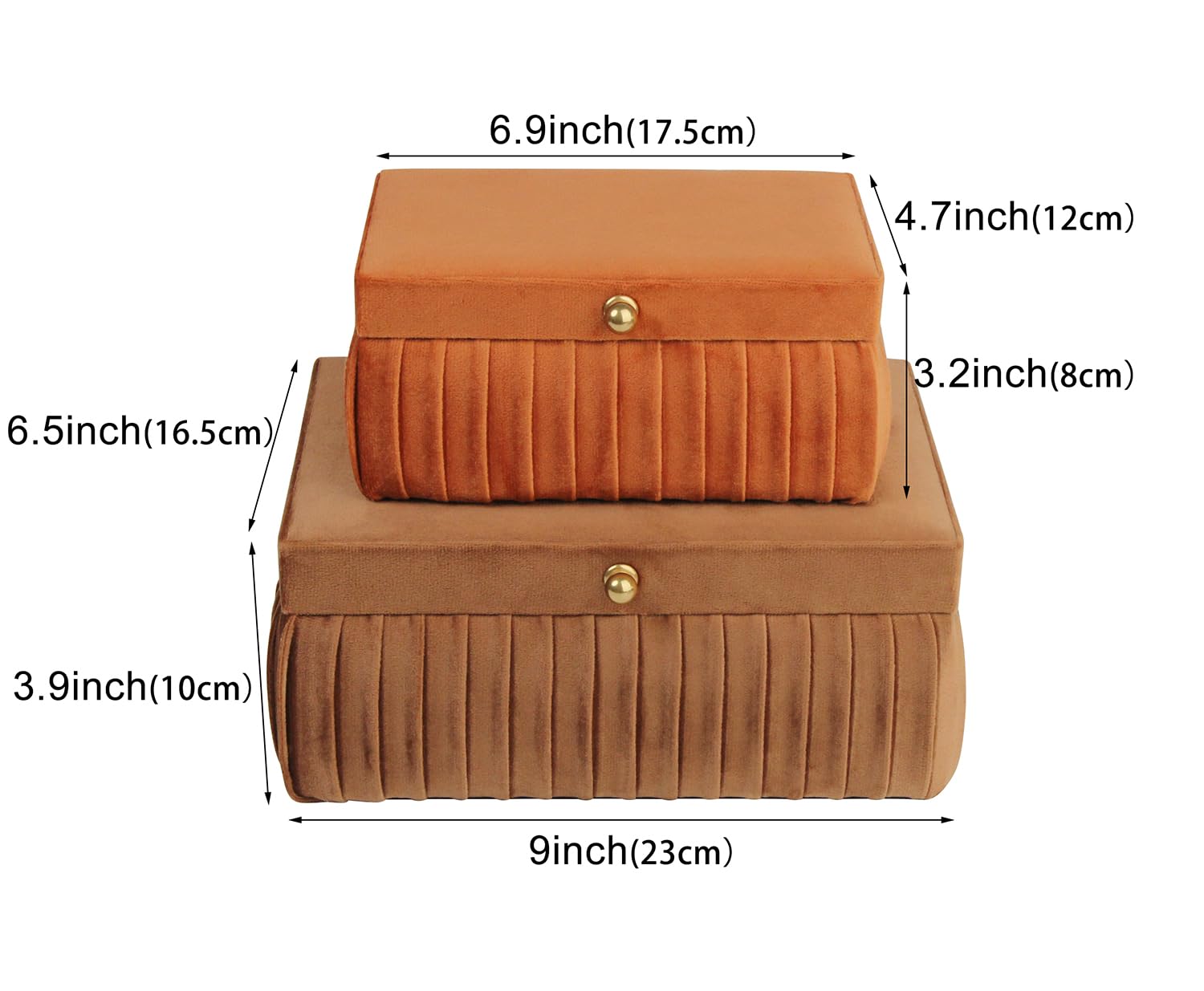 HofferRuffer Dekorative Samt-Boxen, Schmuckkästchen, Aufbewahrungsboxen, Zubehör-Organizer-Boxen mit elegantem Griff-Dekor, klassisches Samt-Set, 2 Stück (braun)