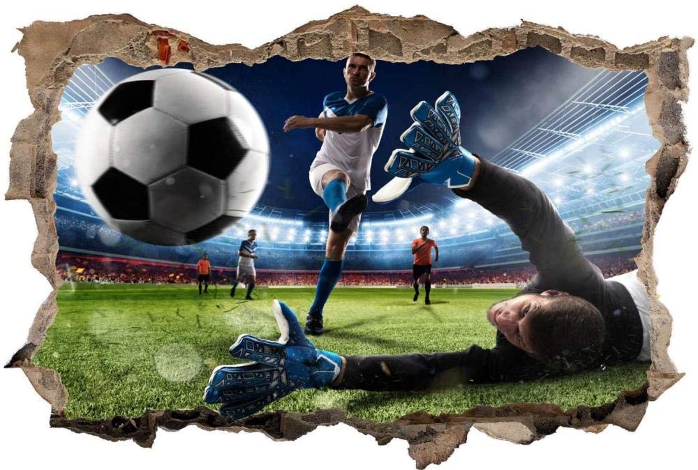 3D Adesivi da Parete,Adesivi Murali,Vista Effetto 3D Fuori dalla Finestra Decorazione Rimovibili Vinile DIY Stickers Murali per salone, Stadio di obiettivo del colpo di calcio 70x110cm