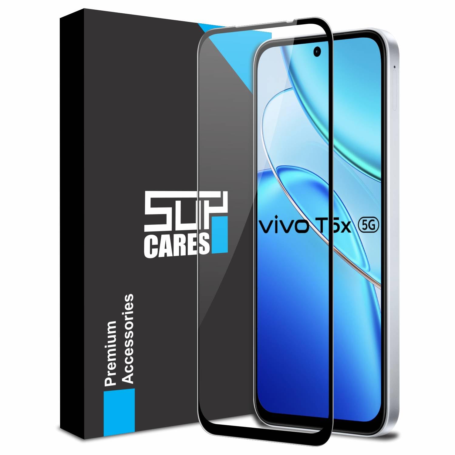 SupCares Tempered Glass for Vivo T5x and iQOO Z11x (6.76 Inch) With Installation Kit | 9H Edge to Edge Screen Protector | Black
