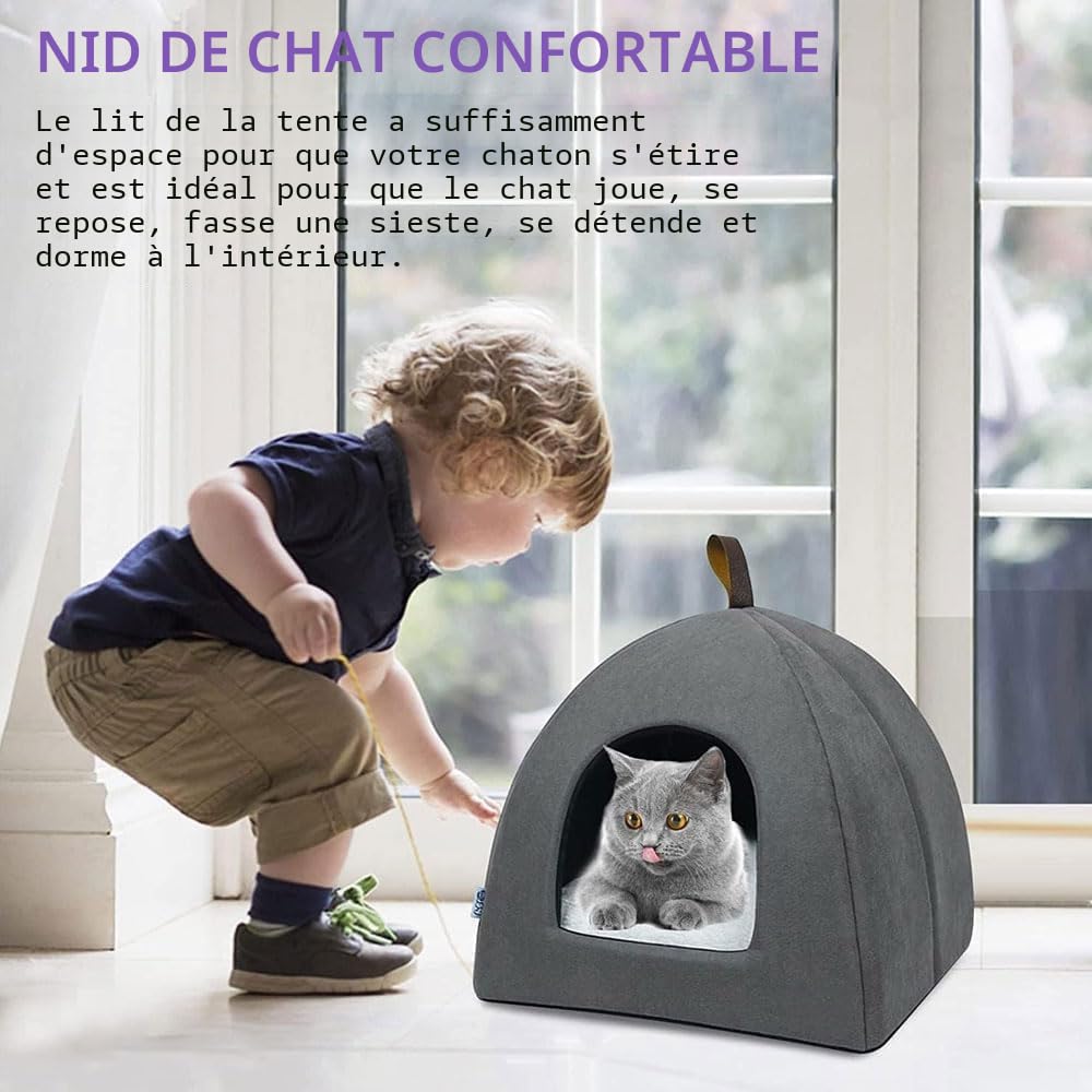 Voarge Nichoir pour Chat avec Coussin intérieur Amovible et Lavable, Gris, S