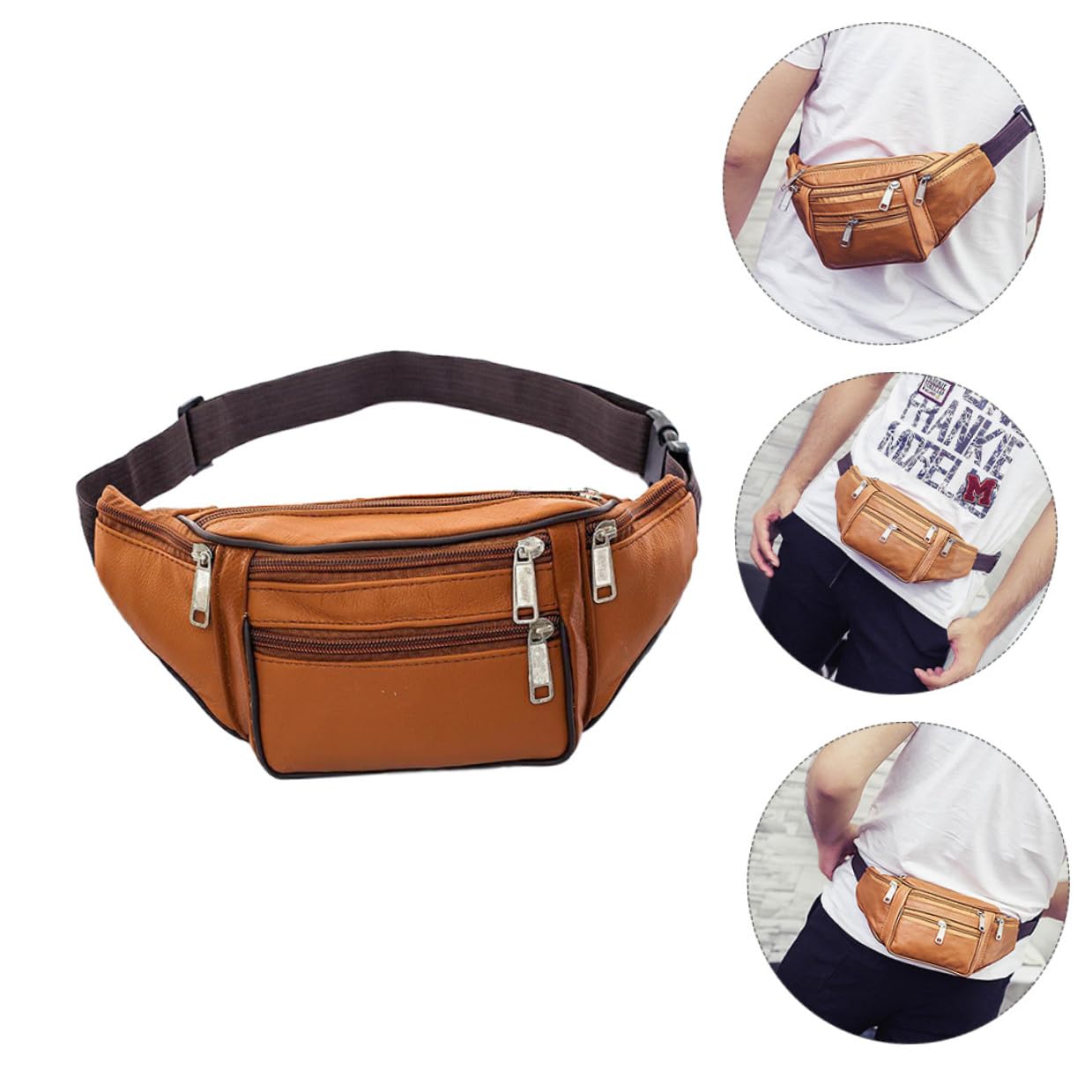 Beaupretty Riñonera Vintage para Hombre en Pu Resistente al Desgaste Costuras Suaves, Diseño Creativo para Jogging y Viajes Casuales