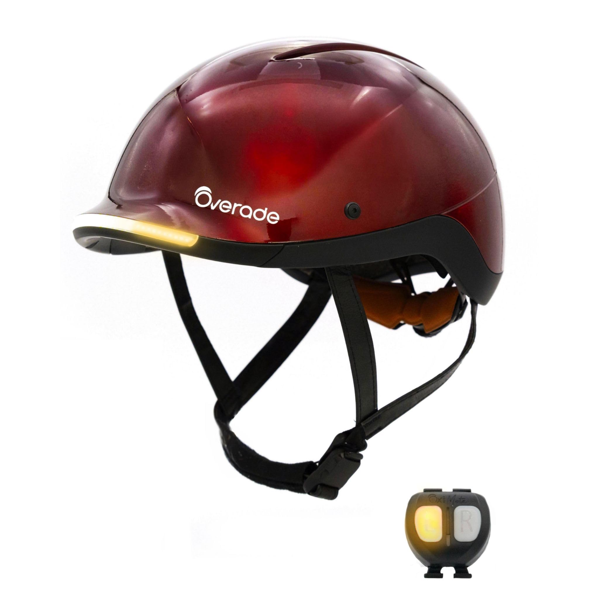 Overade LIFE helmet for bikes and scooters, with powerful front/rear lighting - Flashing function - One size fits all (Ruby Red)