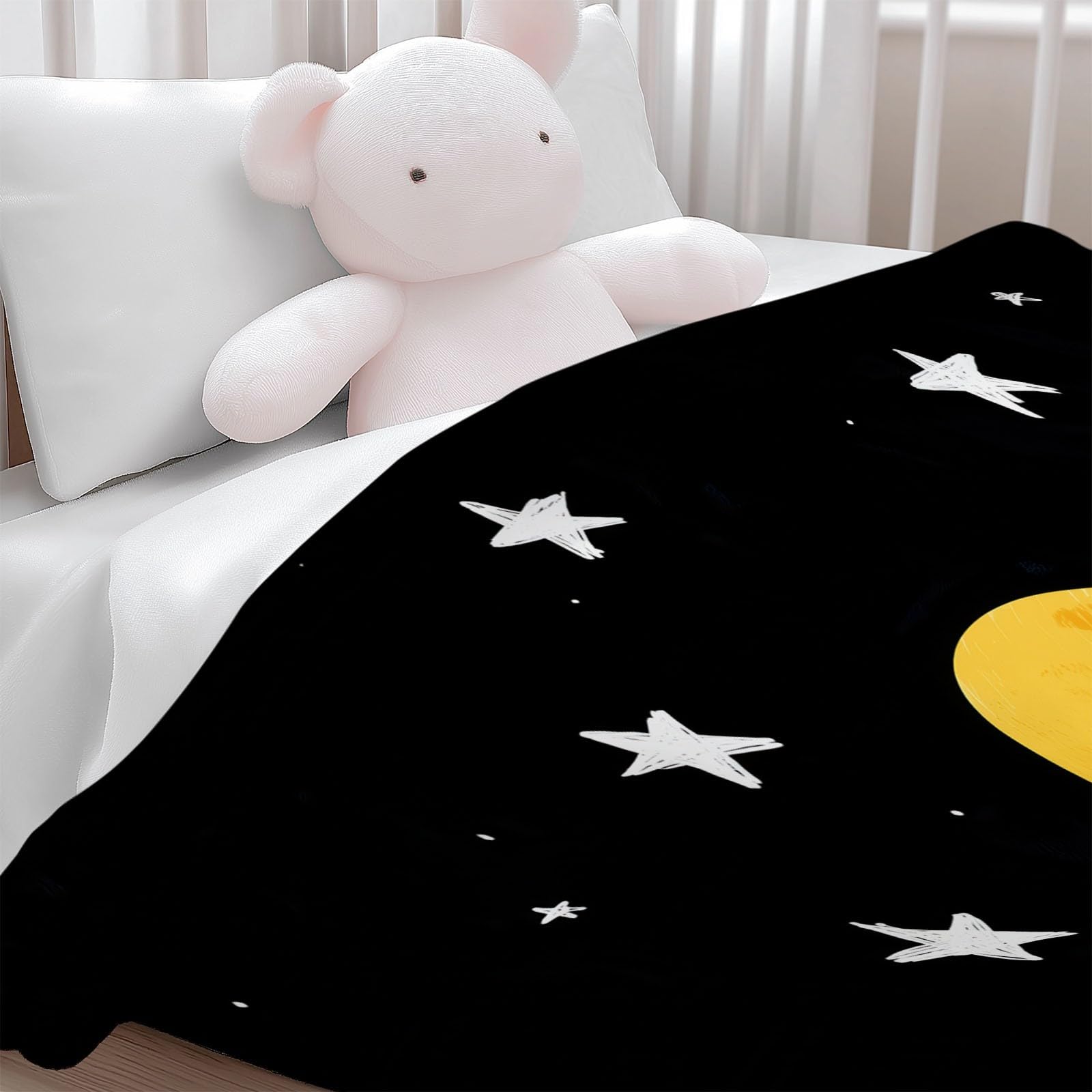 Manta de Franela Suave y Cálida 200 x 200 cm Libro Ilustrado Infantil Estrellas Y Luna – Manta de Cama o Sofá con Estampado 3D de Líneas Onduladas, Ligera y Confortable, para Adultos y Niños, Negro