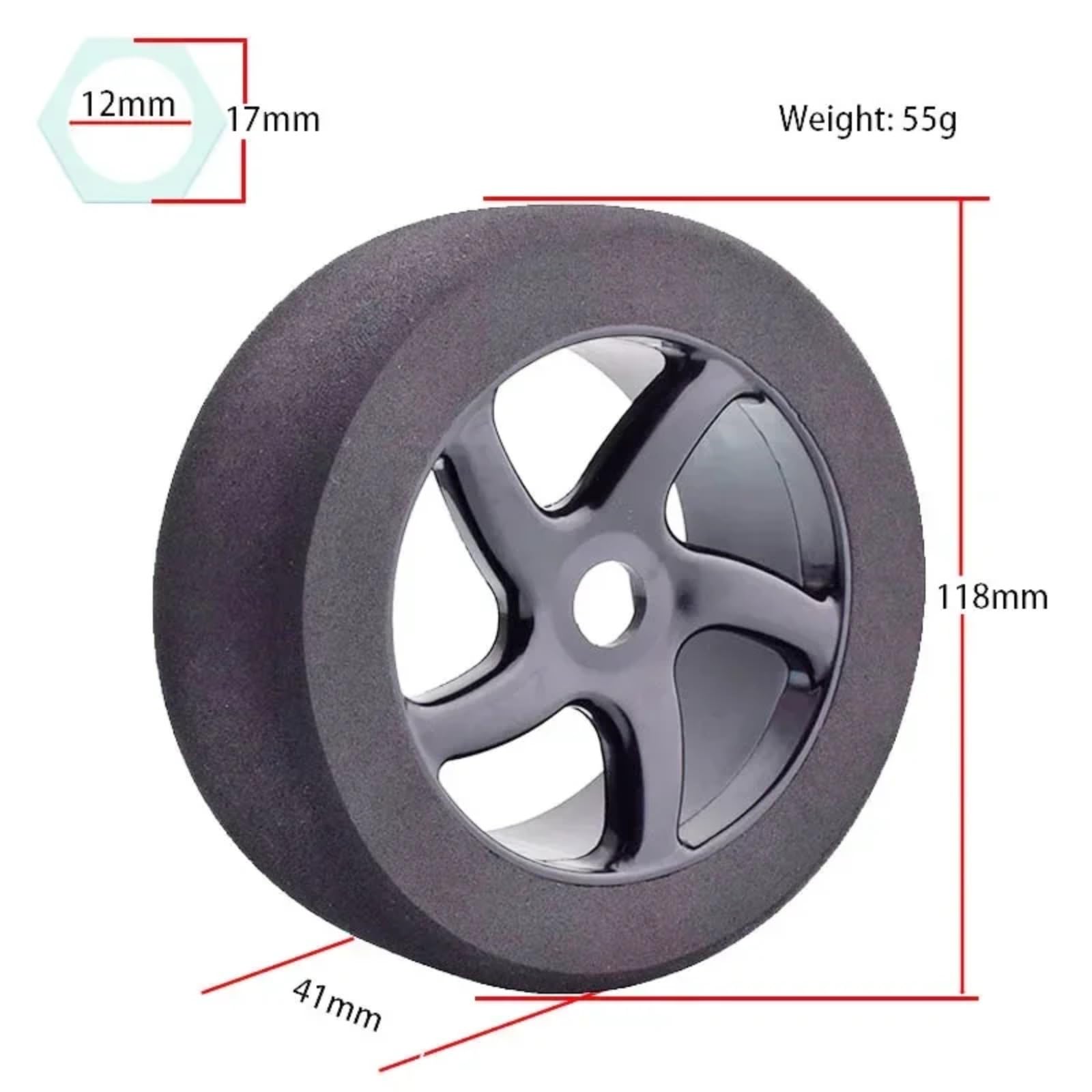 Accessori Mejoras RC para HSP para HPI 1/8 17 Mm Hex RC Car para Carreras Neumáticos De Espuma Llantas De Rueda 118 Mm Juego De Piezas De Actualización Reemplazo De Accesorios