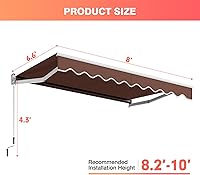 Vista 4 de Tangkula Toldo Retráctil de 8 x 6.6 Pies, Sombrilla de Aluminio para Patio con Manivela y Poliéster Resistente al Agua, Cubierta de Refugio de Toldo