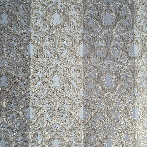 113 sq.ft Rolls Embossed Slavyanski wallcovering Victorian Vintage Damask Textures Pattern Vinyl Non-Woven Wallpaper Stripes Gray Bronze Gold Textured coverings 3D Striped wallcoverings