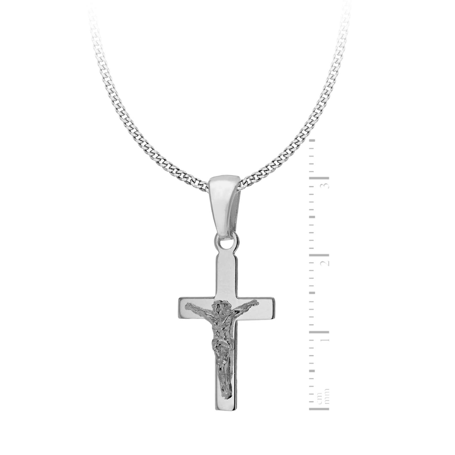 Tuscany Silver Damski srebrny krzyż wisiorek na łańcuszku o splocie pancerka - 46 cm / 18 cali