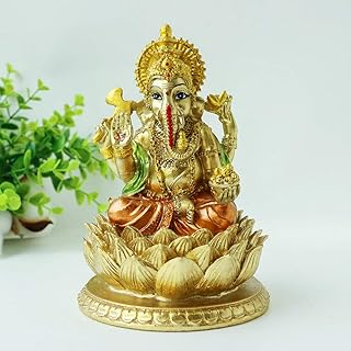 alikiki Hindu God Lord Ganesha Statue - India God Ganesh Statue Ganpati Idol Sculpture - Indian Buddha Mandir Temple Pooja Items Home Altar Yoga Meditation Room Decor Gifts for Indian