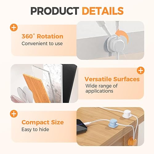 Miniatura 3 de Soporte organizador de cables magnético, soporte de cable mejorado para mesita de noche, kit de gestión de clips de cable de alambre adhesivo para