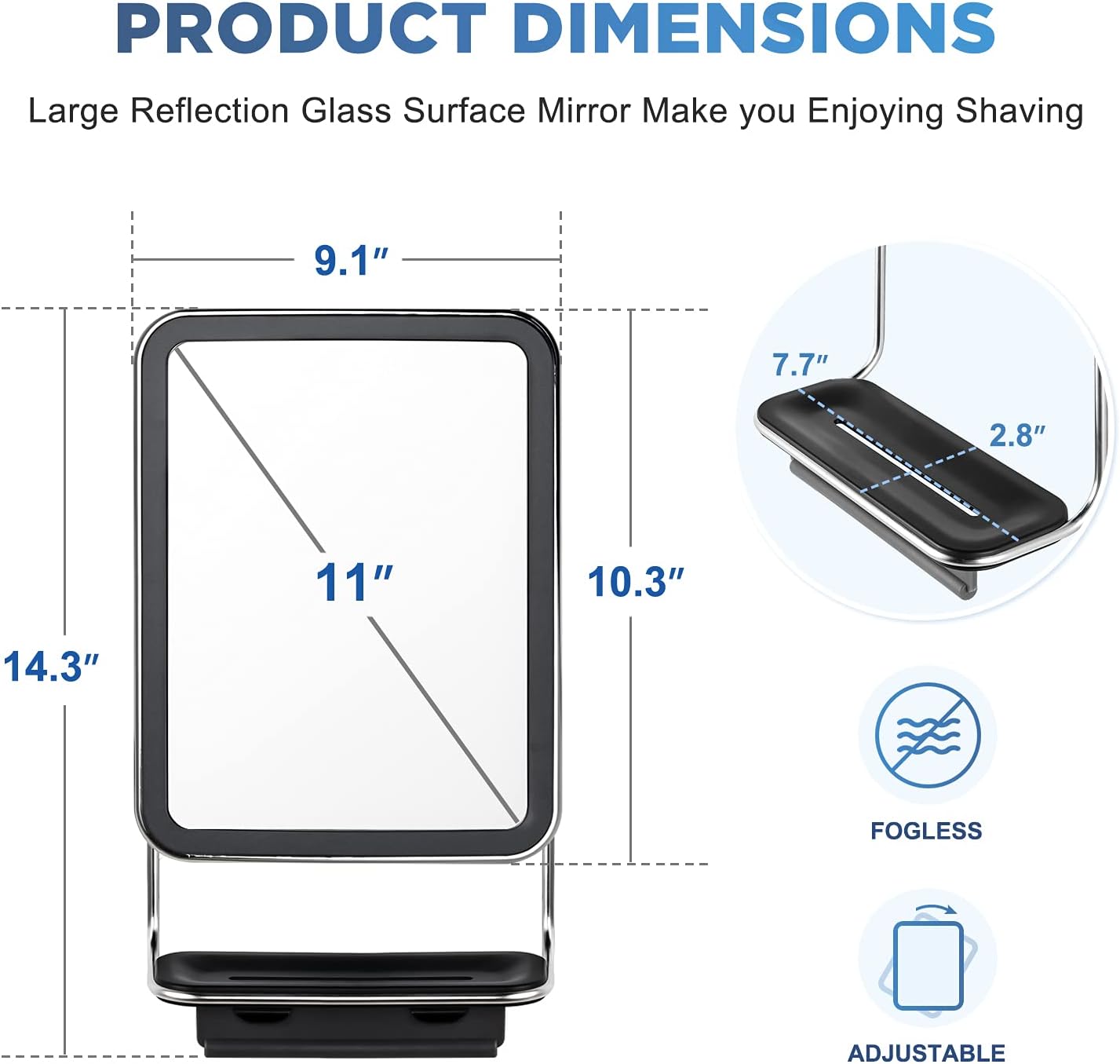 M MIVONDA Fogless Glass Shaving Mirror Anti-Fog Shower Mirror 360 Degree Adjustable 11" Large Surface w Razor Holder Professional for Bathroom -