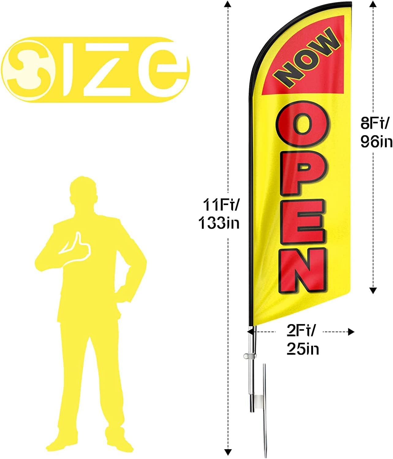 Now Open Feather Flag with Pole and Ground Stake, 11FT Advertising Swooper Banner Sign for Business Grand Opening and Storefront Promotions