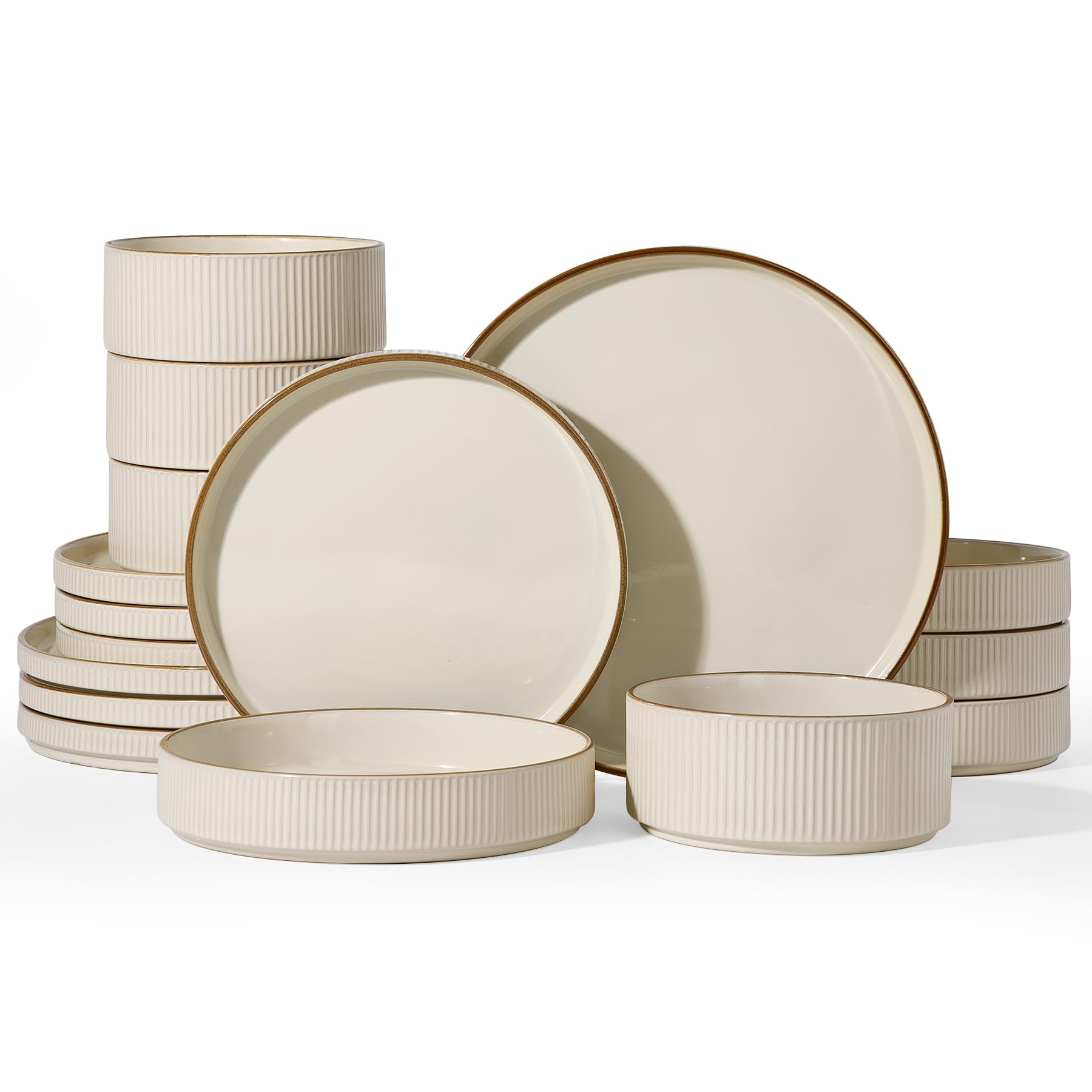 Famiware Star Stoneware Dinnerware Sets with Pasta Bowls, 16pc Dishes for 4