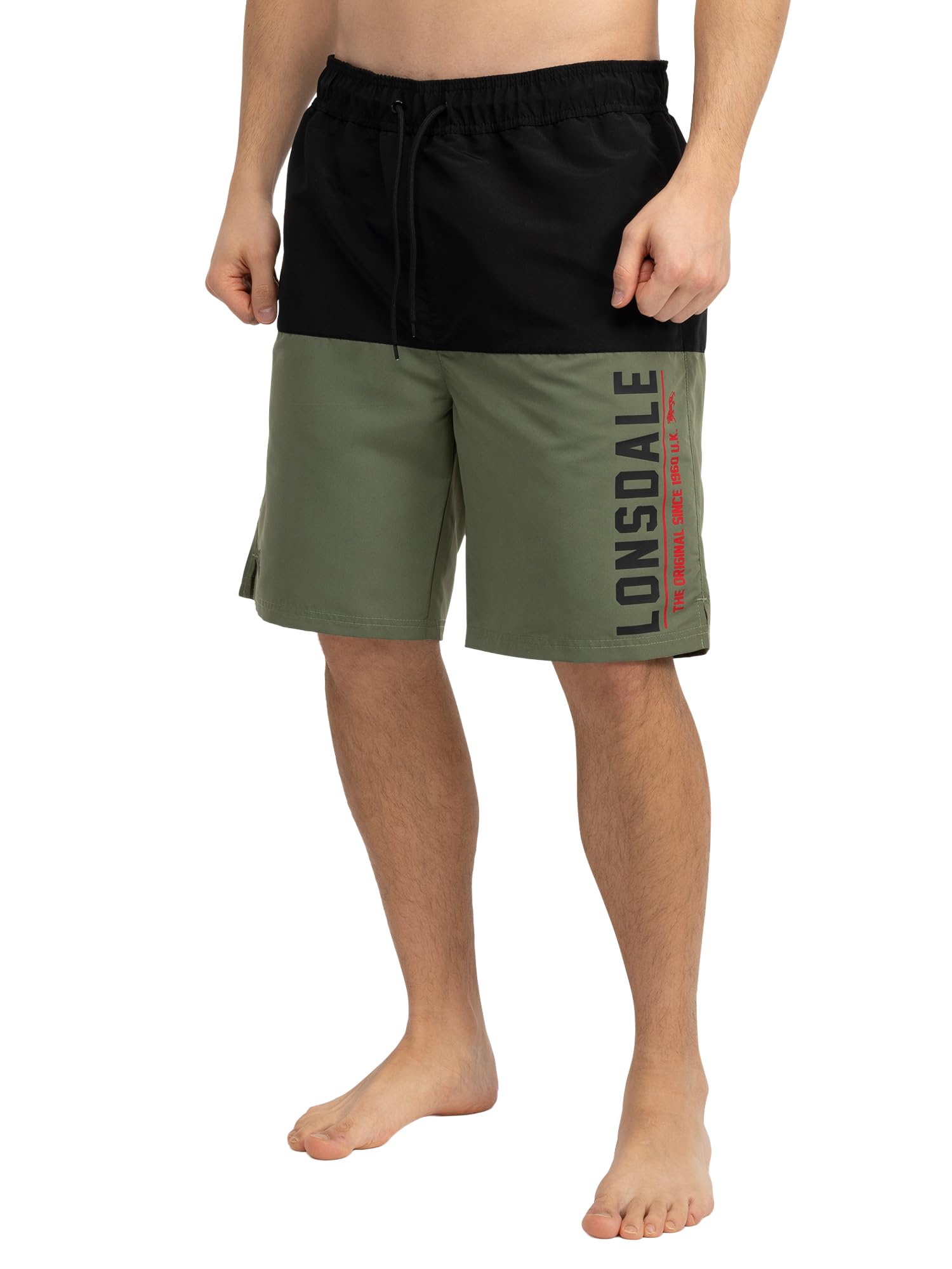 Lonsdale London HAYLING Hombre Pantalones Cortos Aceituna/Negro 100% poliéster