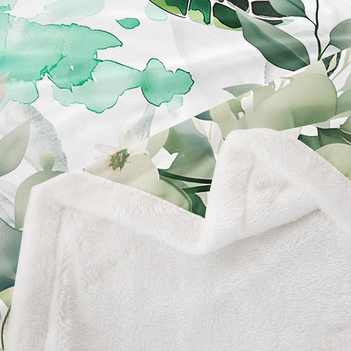 Erosebridal Cute Sea Turtle Throw Blanket for Couch for Kids Child Green Eucalyptus Fleece Blanket, Marine Animal Sherpa Blanket Botanical Plant Leaves Blanket, Cartoon Wildlife Bed Blanket