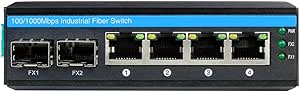 6-Port Hardened Industrial Gigabit PoE+ DIN-Rail Fiber Network Switch 4 x Gigabit PoE+ Ports 2 x 1.25G SFP Fiber Ports 120W for Outdoor Use