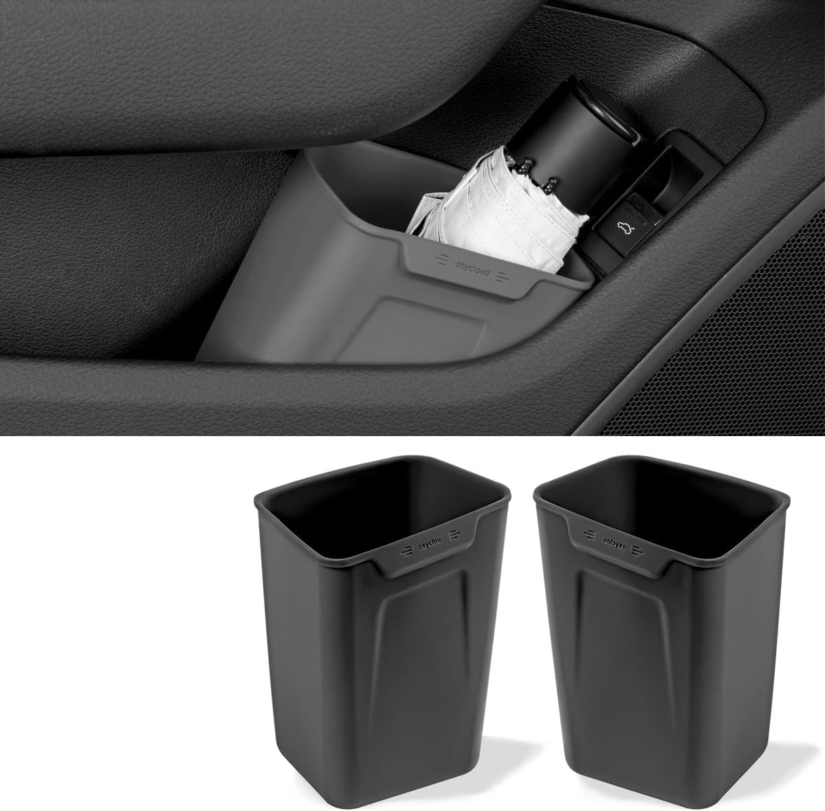 XmuxHai Car Interior Storage Box, Black Silicone Door Side Organizer with Umbrella Holder and Trash Can, Vehicle Accessory (Black)