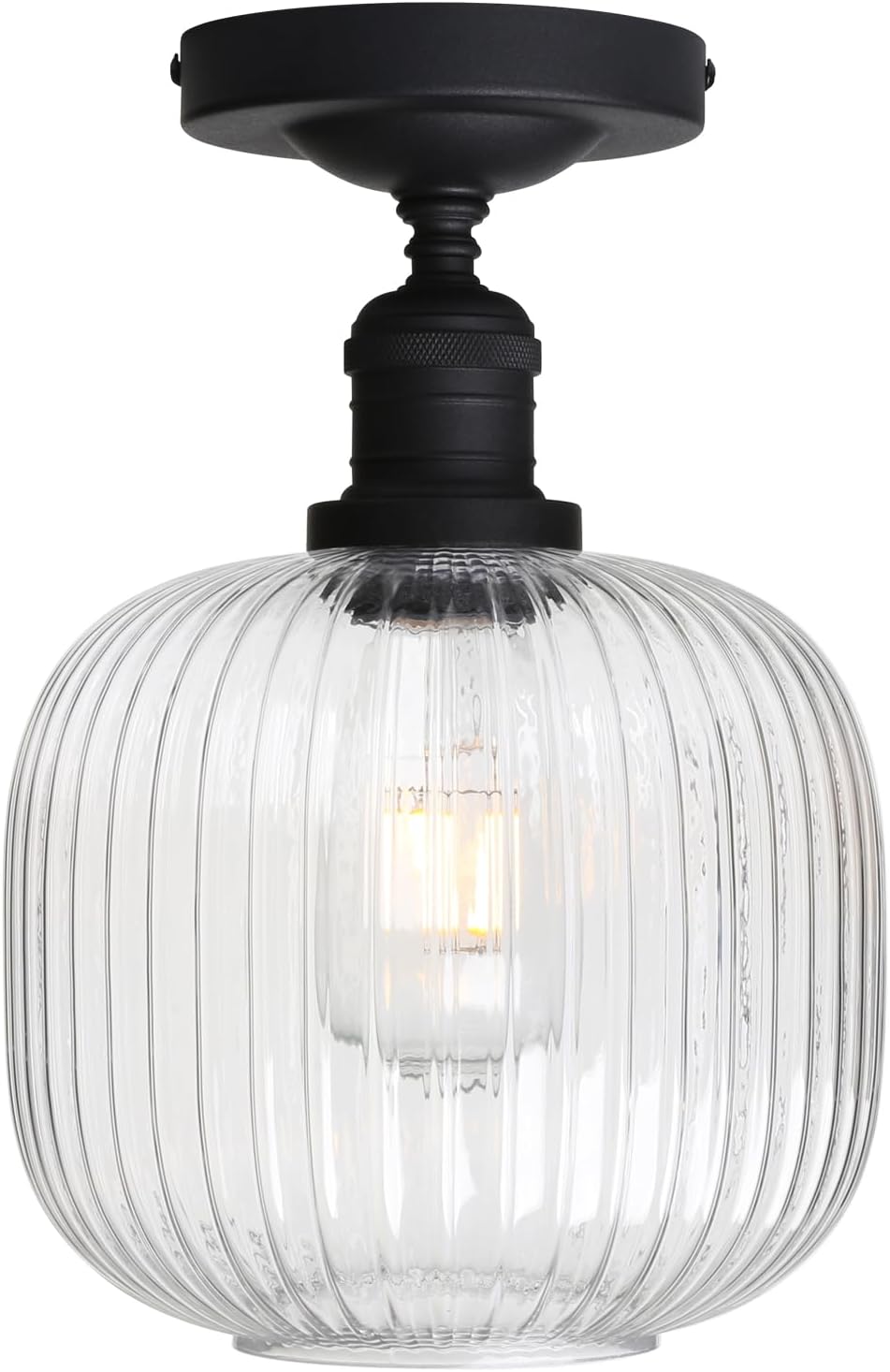 Pathson Modern Flush Mounted Ceiling Light Striped Round Globe Glass, Vintage Ceiling Lamp Fixture for Farmhouse Hallway Foyer Loft Living Room Bedroom