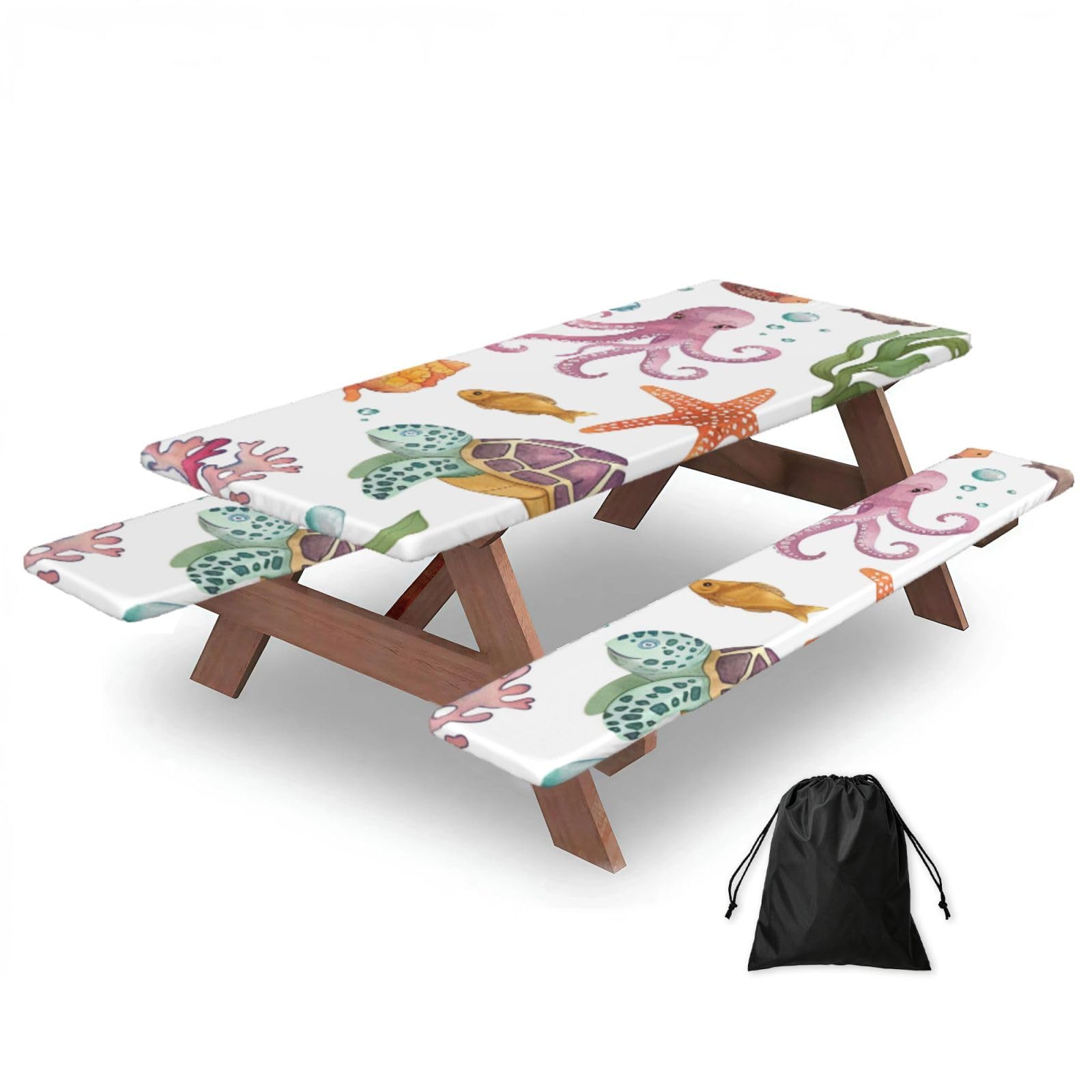 Nappe de pique-nique ajustée avec housses de banc, nappe élastique, imperméable, pour camping, extérieur, 183 cm