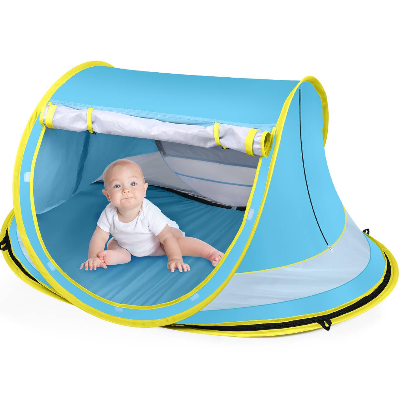 Baby Beach Tent,Large Pop Up Beach Tent Sun Shade for Beach,Portable Baby Travel Tent with Mosquito Net,Indoor Baby Play Tent,UPF 50+ UV Protection