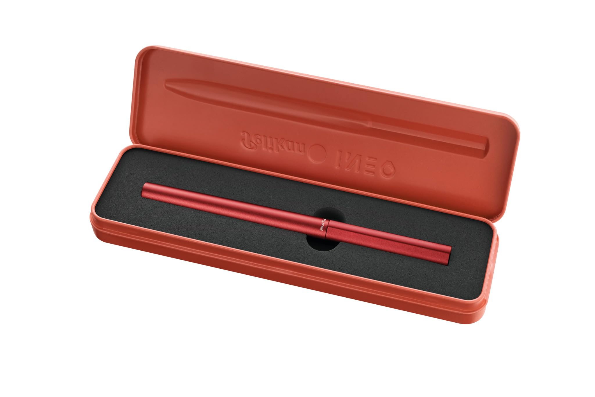 Pelikan Penna Stilografica INEO per Scuola e Ufficio, Design Minimalista, in Alluminio, Ricaricabile, in Astuccio Regalo di Metallo Sagomato, Sostenibile, Fusto Red Matt