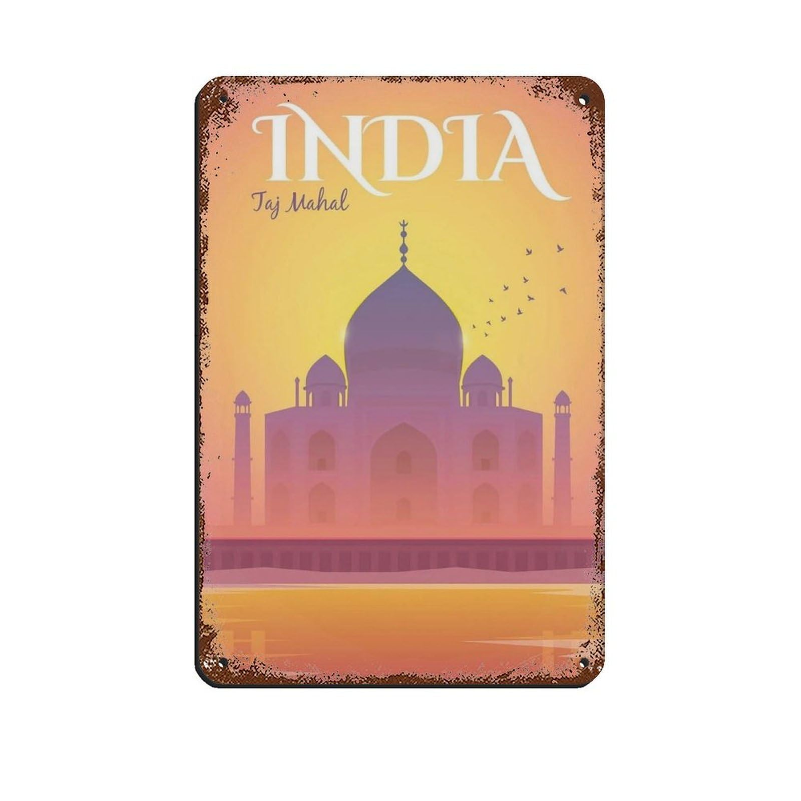 India Travel Poster, Taj Mahal Poster Tin Sign Vintage Metal Pub Club Cafe Bar Home Wall Art Decoration Poster Retro 8x12inch(20x30cm)