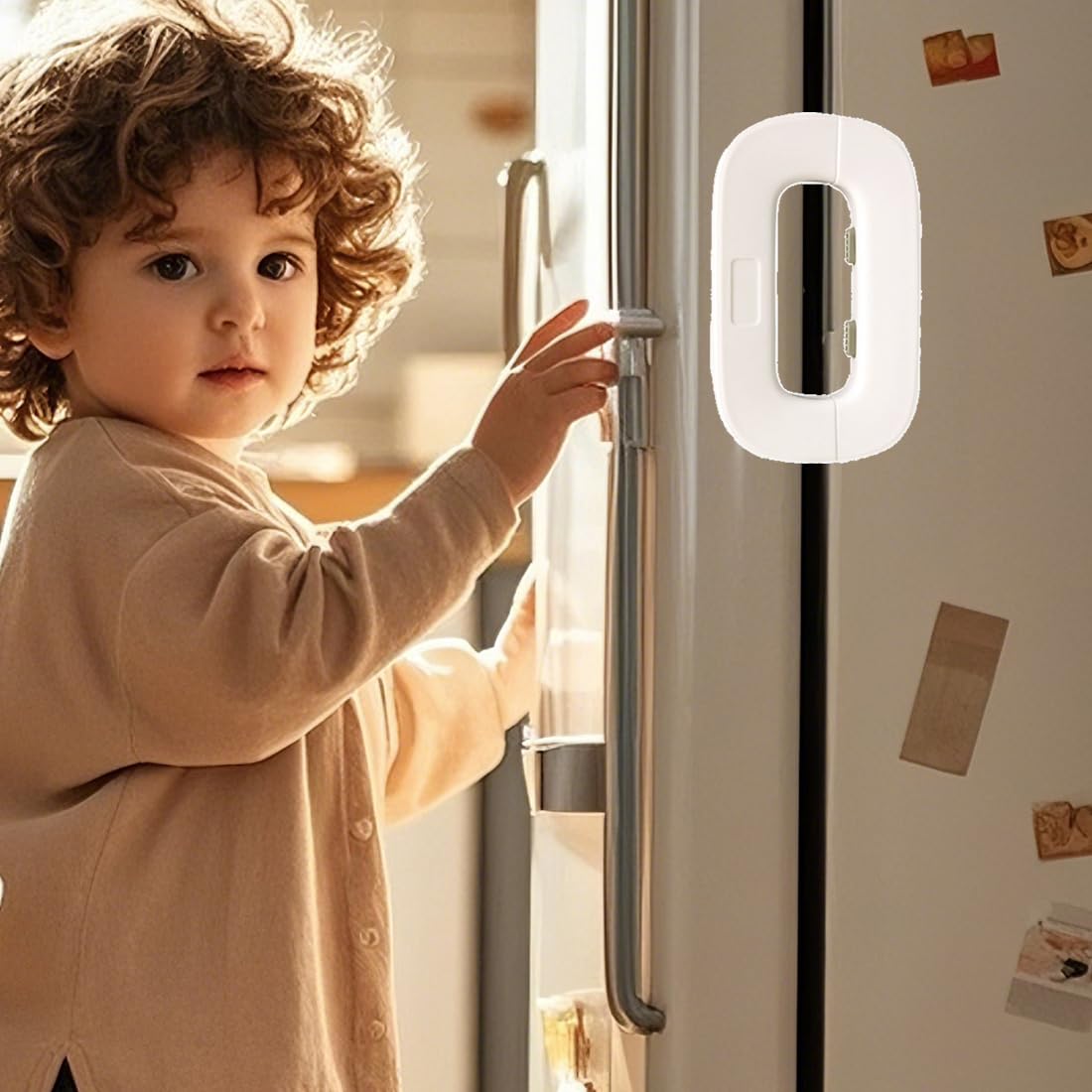 Pestillo Puerta Sin agujeros, Cierre Seguridad para Cajones Bebe, Seguridad Puertas Niños, Protector Puertas Bebe, Cerradura Nevera, Cierre Nevera sin Perforación (Blanco)
