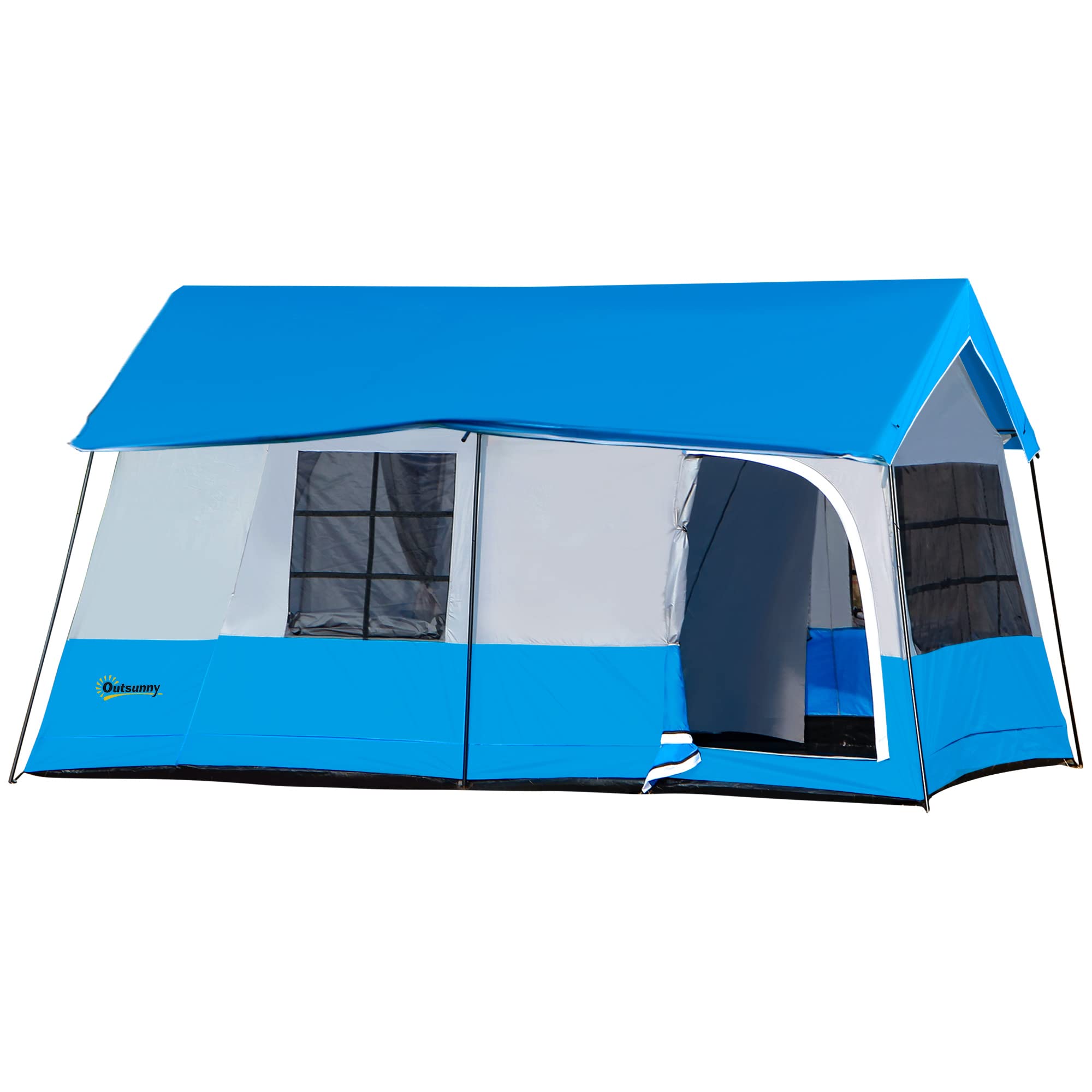 Outsunny Large Camping Tent with 10 Person Floorspace, Rain Cover & Breathable Mesh Roof, Cabin Tent 8 Person Size, Big Family Tent Camping Accessory
