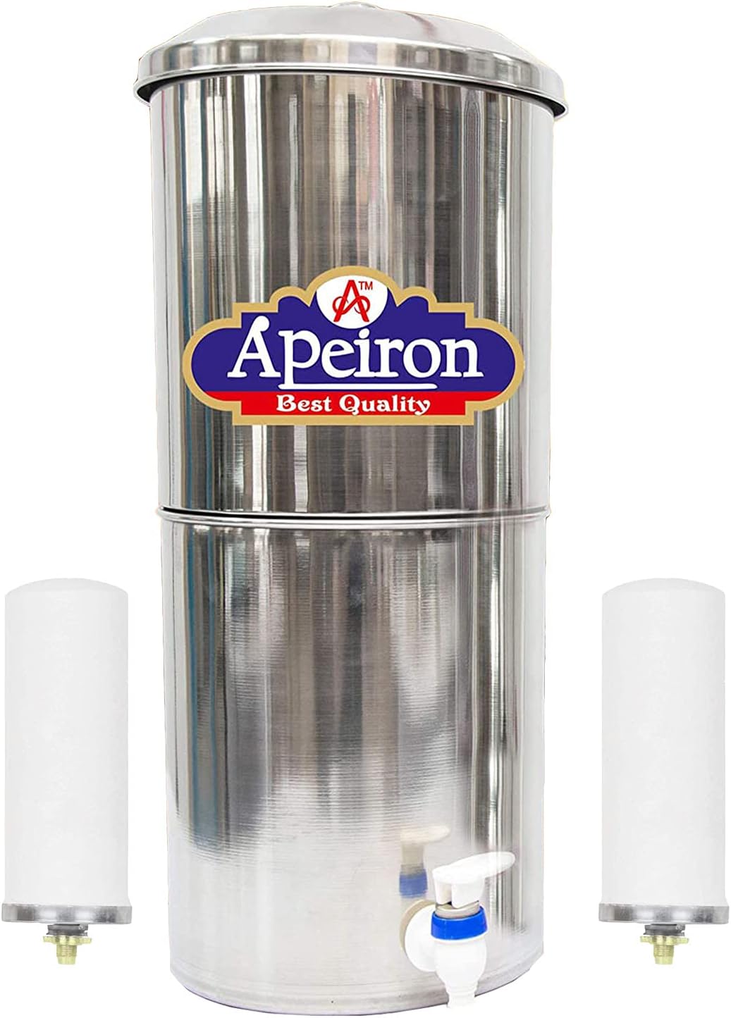 Apeiron Stainless Steel Non-Electric Water Filter with 2 Ceramic Candle with Brass Knob 21 Liter Capacity