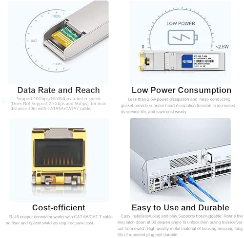 Flyprofiber 10Gbase-T Sfp+ To Rj45 Copper Module, 10G Rj45 To Sfp Ethernet Transceiver For Arista Networks Sfp-10Ge-T, Cat6A/Cat7, Up To 30M(100Ft) #TOP2