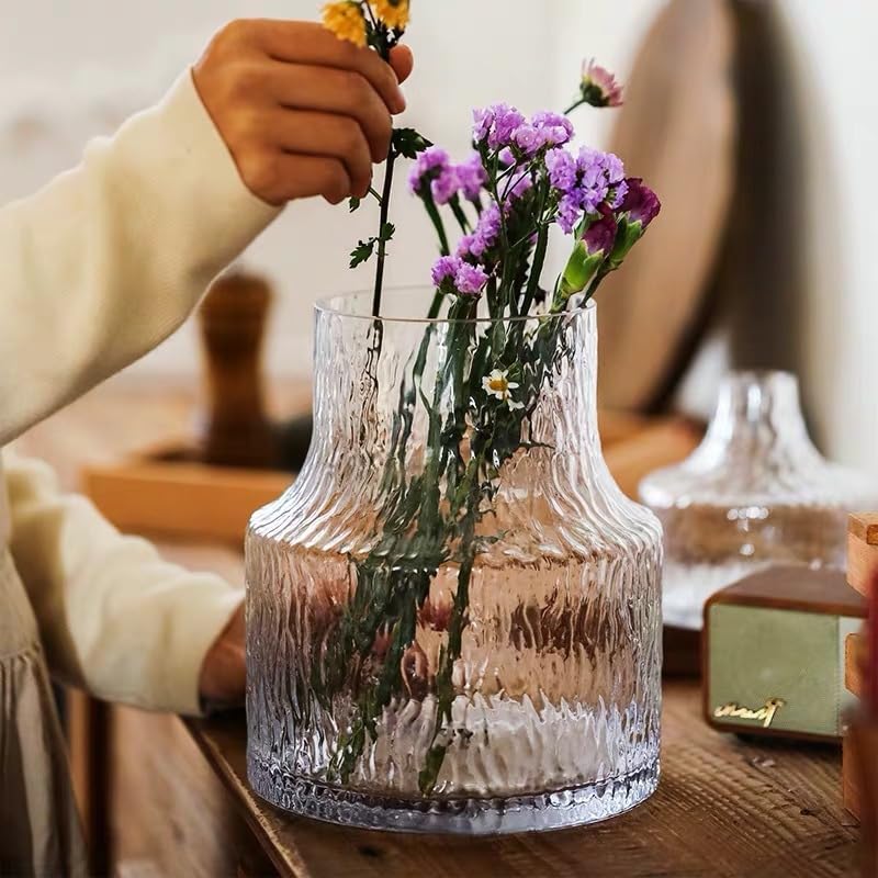 Jarrón Jarrón de Vidrio Transparente Simple con Flores Frescas en Agua, jarrón de Flores Decorativo, Adornos de arreglos Florales de Mesa Jarrón de Cerámica(A)