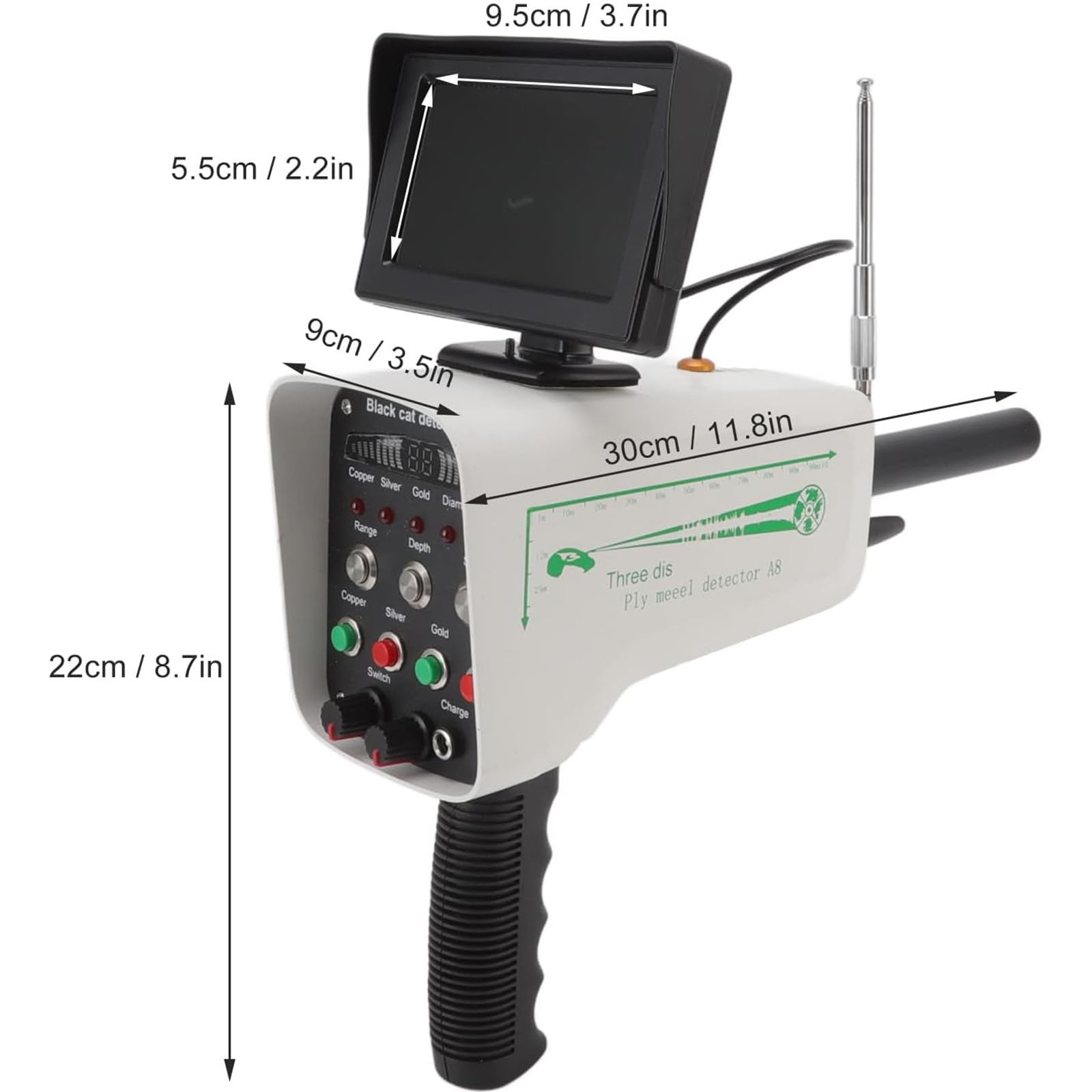 Détecteur de métaux professionnel avec écran LED 3D, scanner portatif pour la chasse au trésor souterraine or, argent, cuivre et identification de l'emplacement