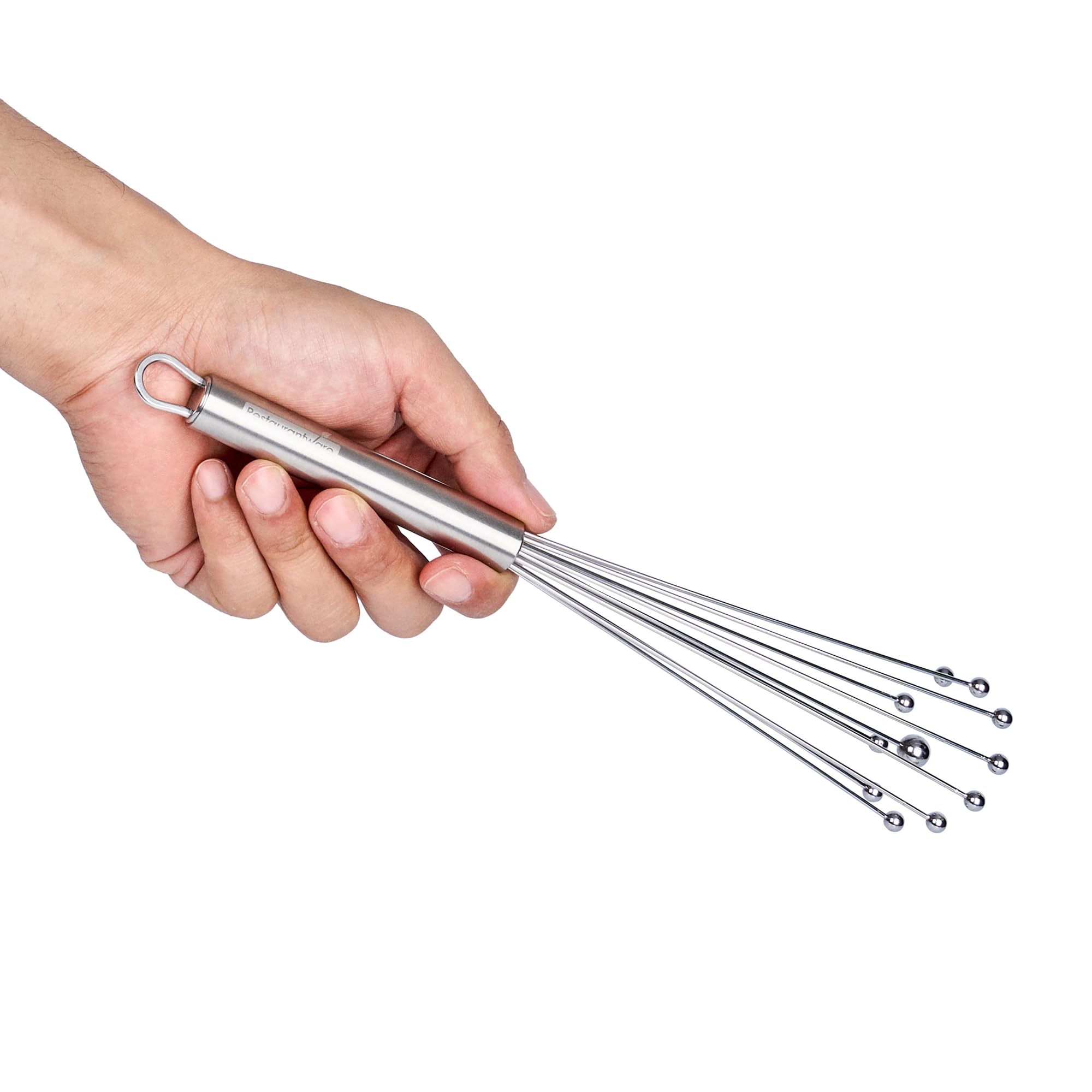 Restaurantware - Batidor de bola estándar alemán de 10.6 pulgadas, 1 batidor de cocina lavable en lavavajillas, mango ergonómico, duradero, batidor manual de huevos de acero inoxidable, adecuado para